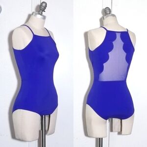BALERA Blue Mesh Scalloped Back Gymnastics Leotard Dance Wear Adult Small